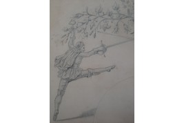 Duel between Pierrot and Scaramouche, fan design late 19th century