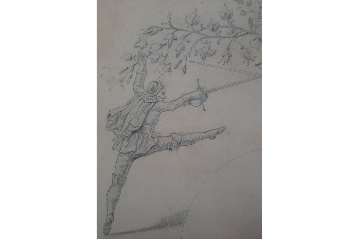 Duel between Pierrot and Scaramouche, fan design late 19th century