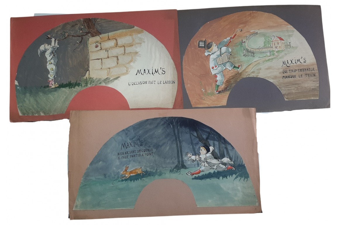 Les Pierrots de Maxim's, projets d'éventail vers 1900-10