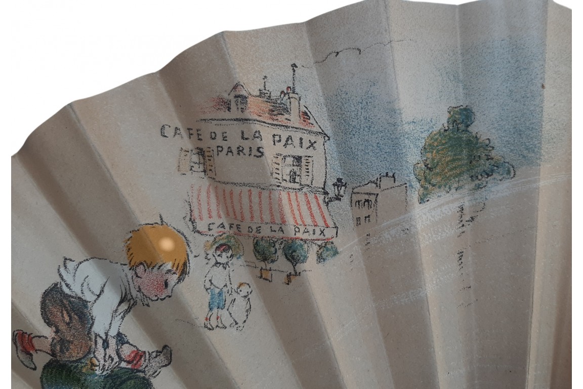 Enfants des rues, éventail d'après Poulbot pour le Café de la Paix, vers 1910