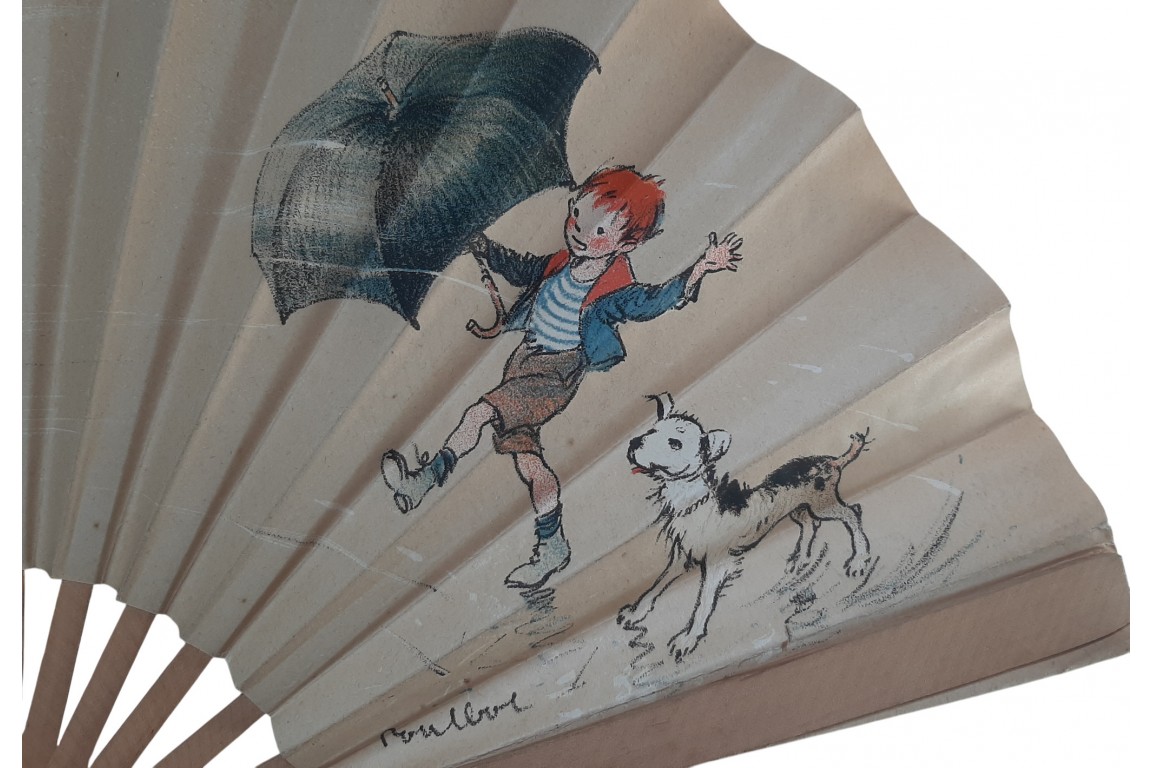Street children, fan designed by Poulbot for the Café de la Paix, circa 1910
