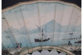 Le monte Nuovo, le pont de Caligula et le Vésuve, éventail souvenir de l'éruption d'Août 1779