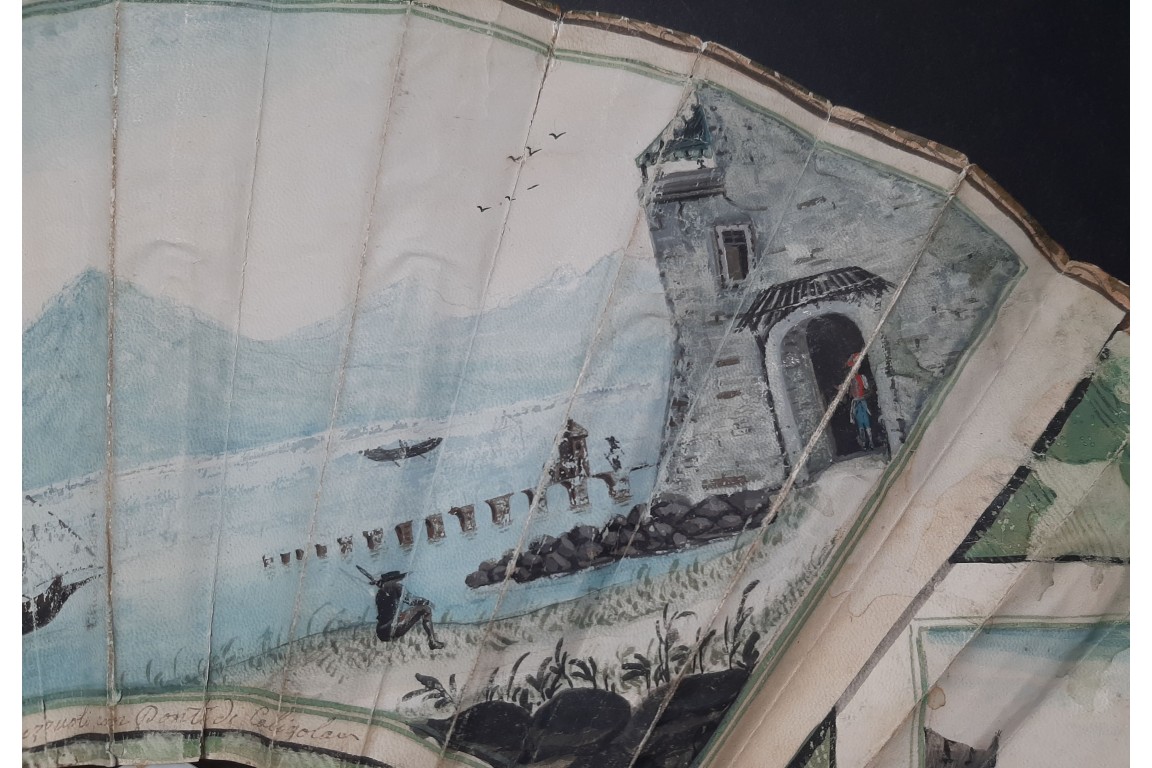 Monte Nuovo, ponte di Caligola and Vesuvius, a souvenir fan commemorating the eruption of August 1779