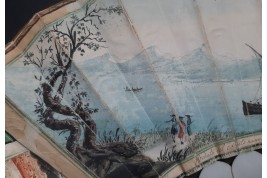 Le monte Nuovo, le pont de Caligula et le Vésuve, éventail souvenir de l'éruption d'Août 1779