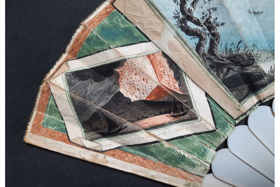 Monte Nuovo, ponte di Caligola and Vesuvius, a souvenir fan commemorating the eruption of August 1779