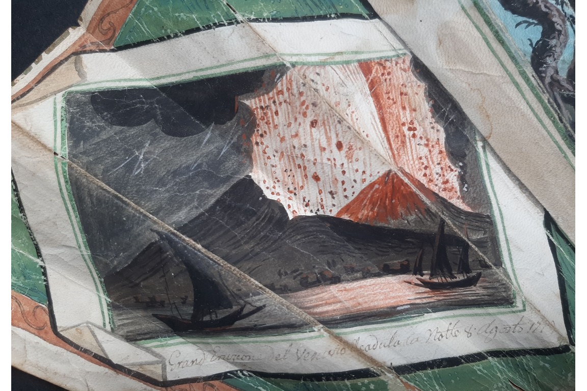 Monte Nuovo, ponte di Caligola and Vesuvius, a souvenir fan commemorating the eruption of August 1779