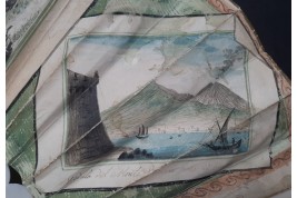 Le monte Nuovo, le pont de Caligula et le Vésuve, éventail souvenir de l'éruption d'Août 1779