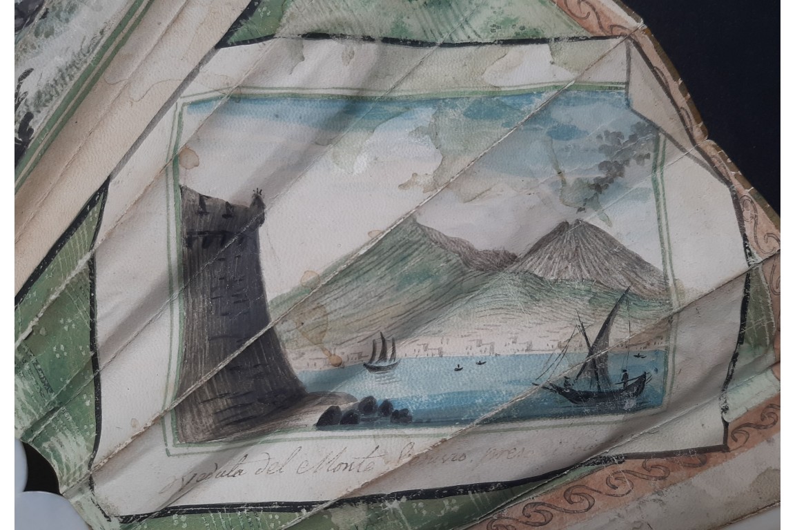 Monte Nuovo, ponte di Caligola and Vesuvius, a souvenir fan commemorating the eruption of August 1779