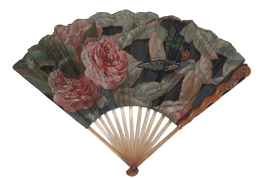 Roses and a butterfly, Art Nouveau fan by Daudet and Duvelleroy