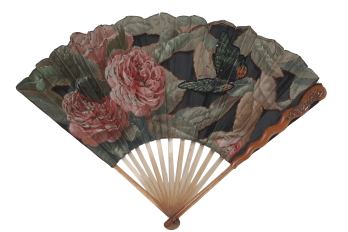 Roses et papillon, éventail Art Nouveau de Daudet et Duvelleroy