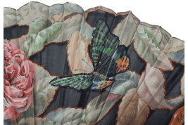 Roses and a butterfly, Art Nouveau fan by Daudet and Duvelleroy
