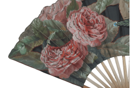 Roses and a butterfly, Art Nouveau fan by Daudet and Duvelleroy