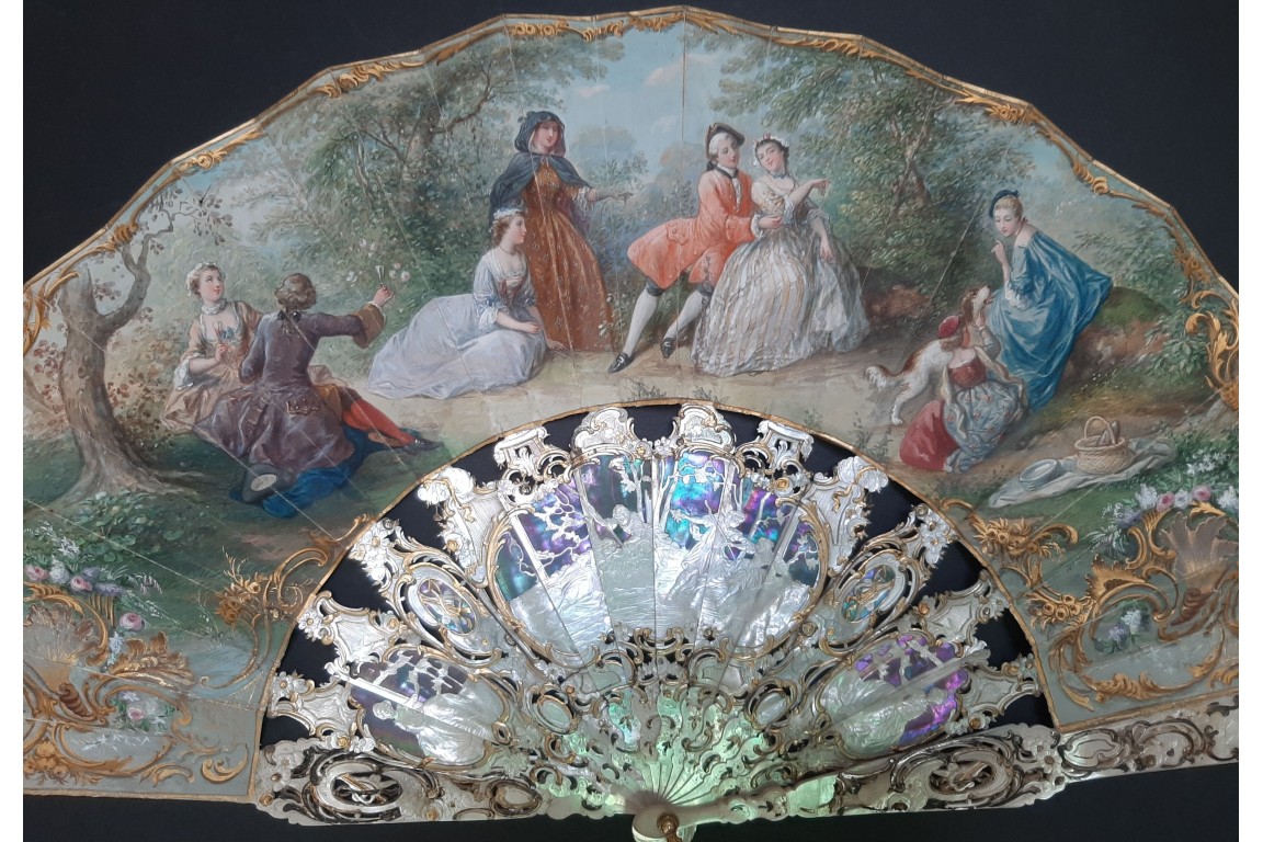 Charmante compagnie, éventail vers 1865