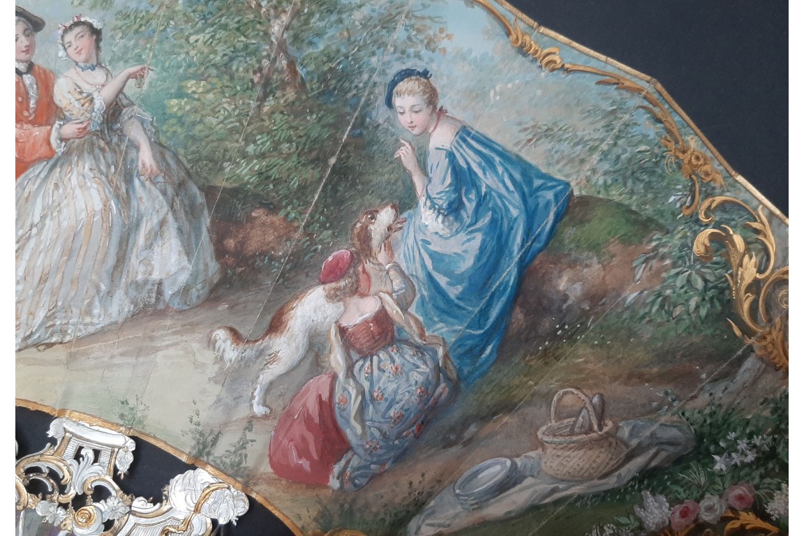 Charmante compagnie, éventail vers 1865