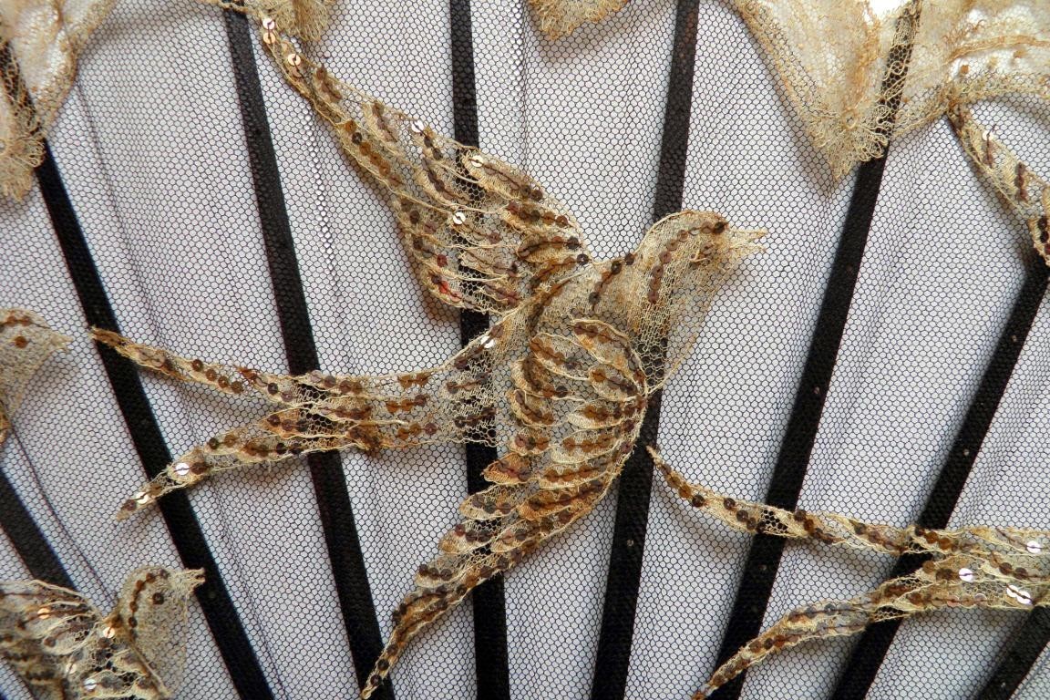 Lace swallows, fan circa 1900