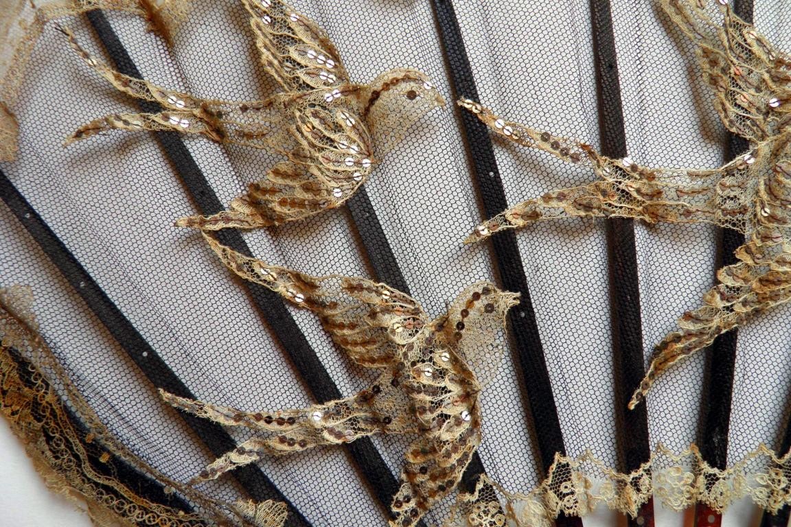 Lace swallows, fan circa 1900